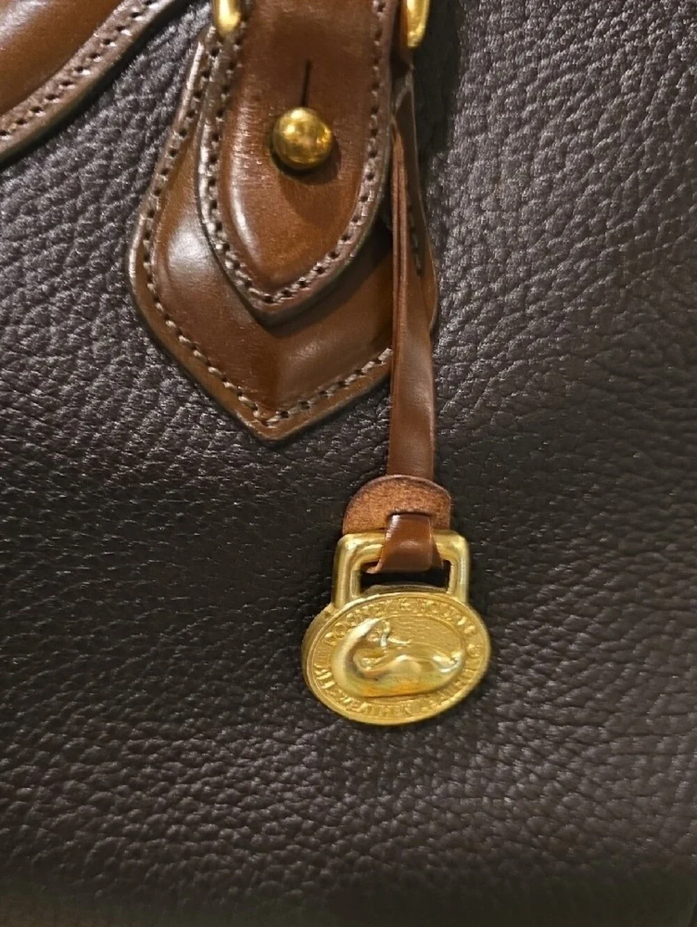 Dooney & Bourke Brown and Dark Brown Pebbled Leather Satchel